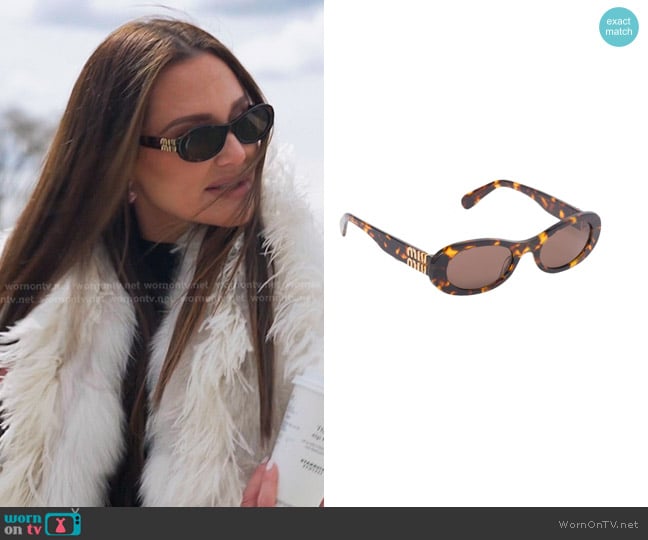 Miu Miu miu glimpse sunglasses worn by Meredith Marks on The Real Housewives of Salt Lake City