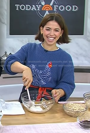Molly Yeh’s blue chicken sweater on Today