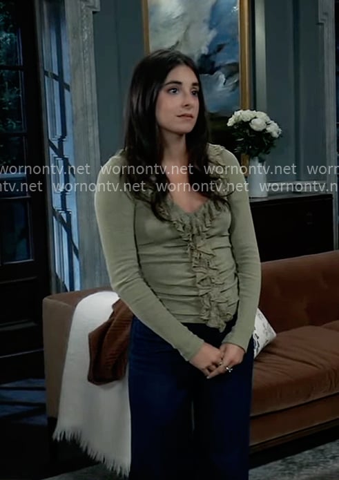 Molly's olive green ruffled top on General Hospital