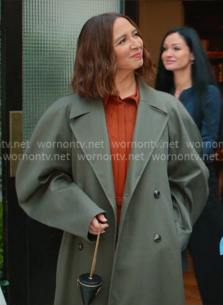 Molly’s olive oversized coat and cone bag on Loot