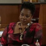 Mona’s red printed mesh dress on Beyond the Gates