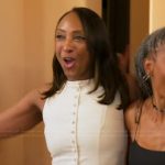 Monica’s white button front pleated dress on The Golden Bachelor