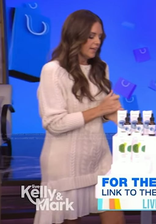 Monica Mangin’s layered cable knit sweater dress on Live with Kelly and Mark
