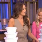 Monica Mangin’s plaid sleeveless jumpsuit on Live with Kelly and Mark