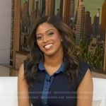 Morgan’s navy denim trim sleeveless top on Good Morning America