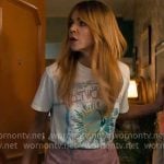 Morgan’s Fleetwood Mac t-shirt and pink mini skirt on High Potential