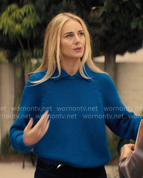 Morgan's blue collared sweater on Nobody Wants This