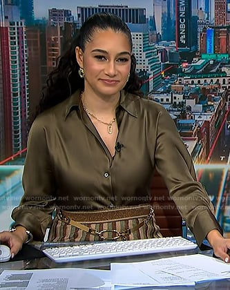 Morgan's green blouse and striped skirt on NBC News Daily