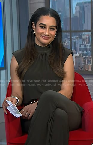 Morgan’s green cap sleeve jumpsuit on NBC News Daily