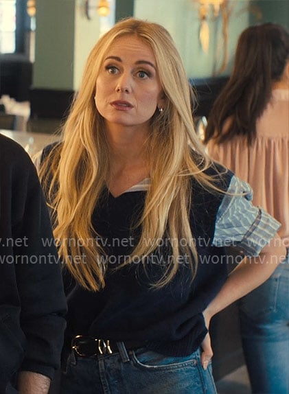 Morgan's navy sweater vest on Nobody Wants This