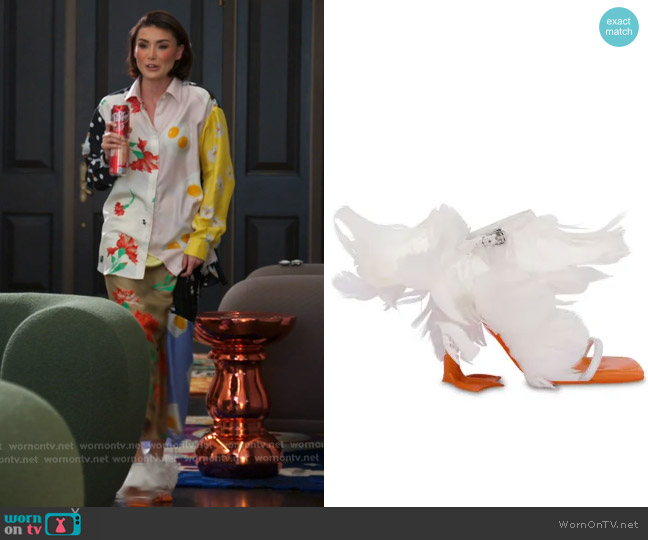 Moschino Feather-detailing Sandals worn by Bronwyn Newport on The Real Housewives of Salt Lake City