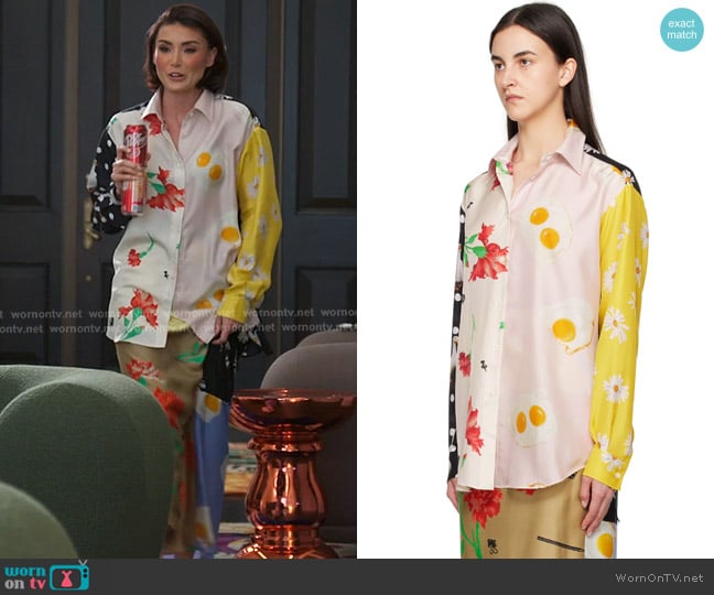 Moschino Multicolor All Over Daisy Print Shirt worn by Bronwyn Newport on The Real Housewives of Salt Lake City