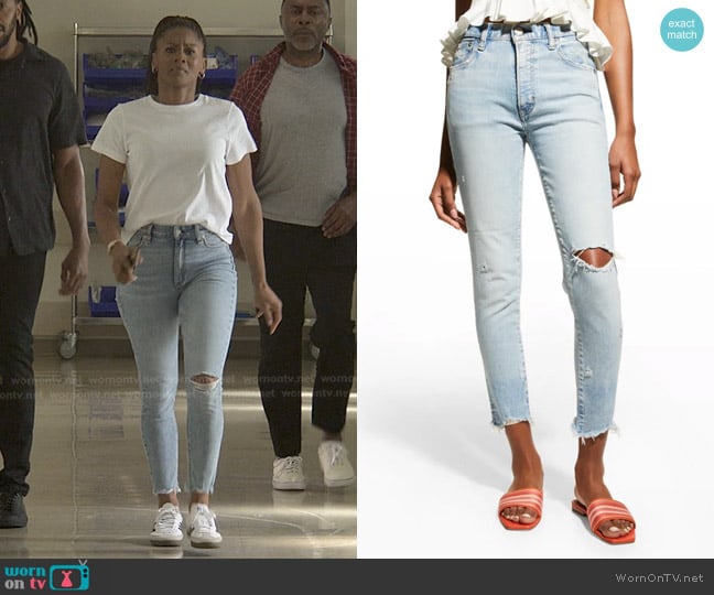 Moussy Vintage Verna High Rise Cropped Distressed Skinny Jeans worn by Jax Stewart (Emayatzy Corinealdi) on Reasonable Doubt