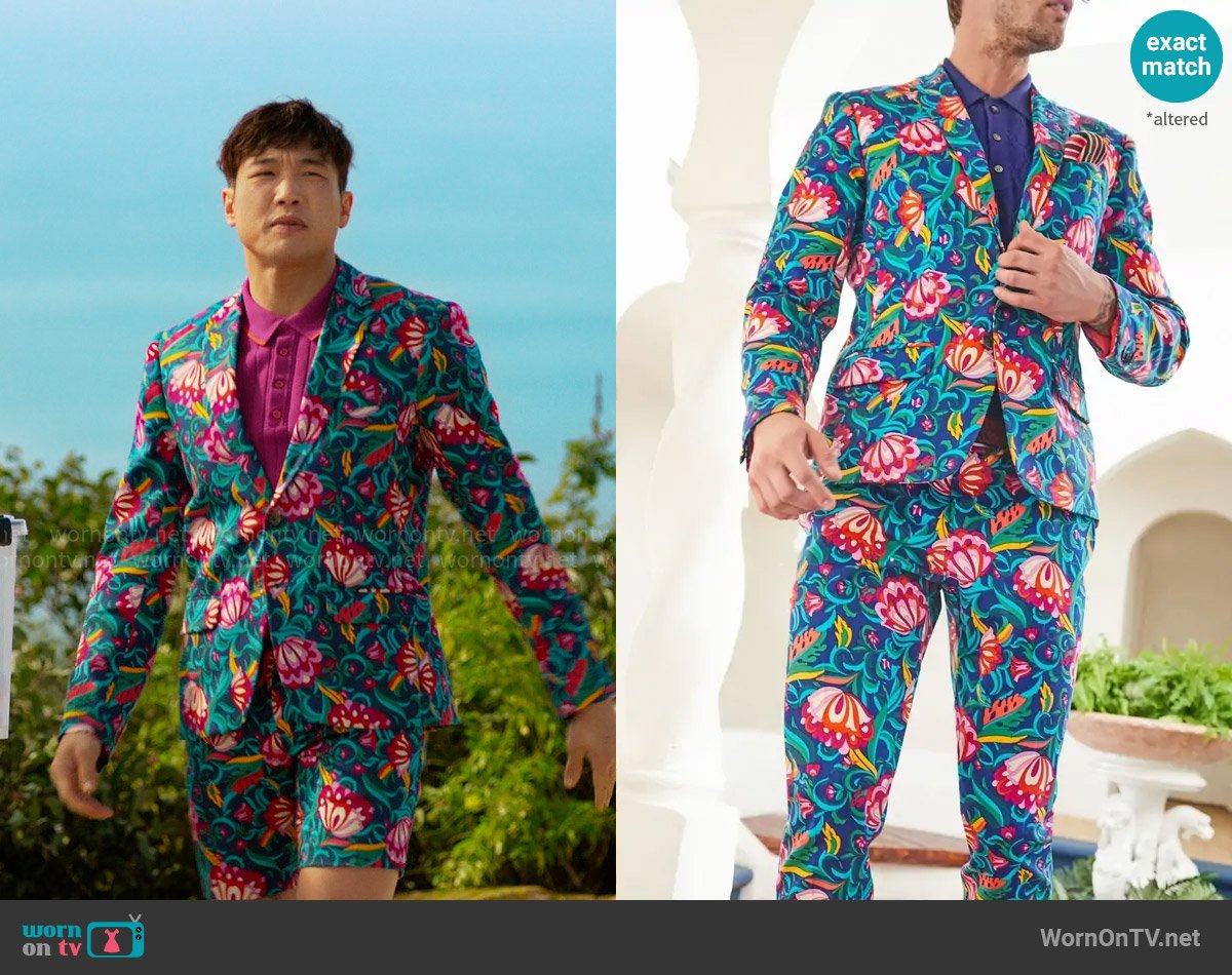 Mr Turk Printed Blazer and Shorts worn by Nicholas (Joel Kim Booster) on Loot