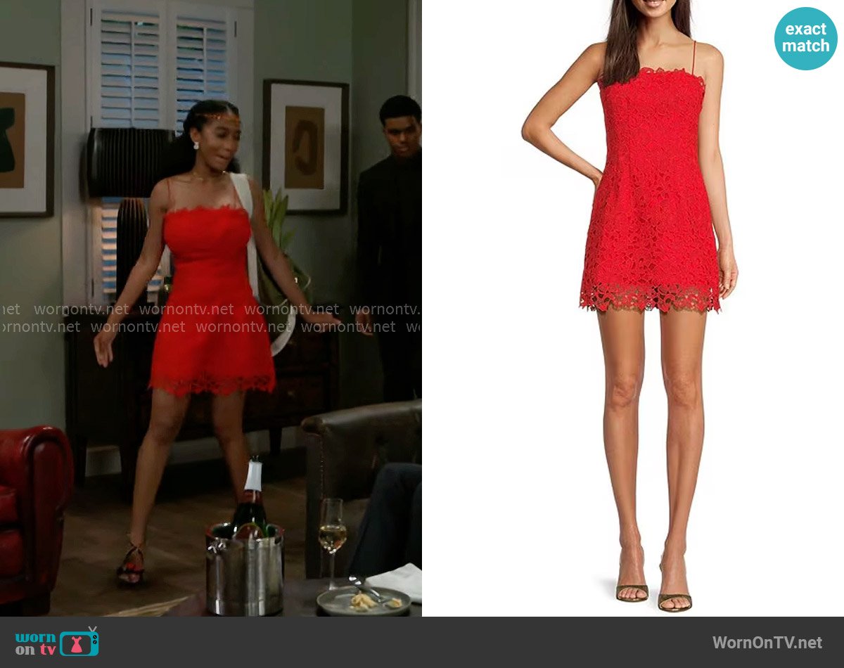 Muse by Marchesa Begonia Lace Square Neck A-Line Dress worn by Samantha Richardson (Najah Jackson) on Beyond the Gates