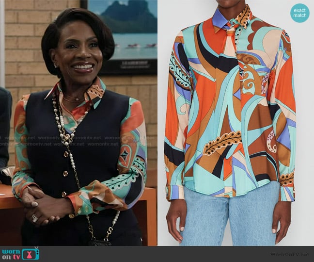 Nadia Rapti Vintage Mosaic Shirt worn by Barbara Howard (Sheryl Lee Ralph) on Abbott Elementary