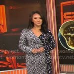 Nancy Chen’s mixed print wrap dress on CBS Mornings