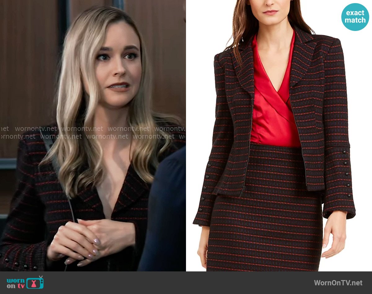 Nanette Lepore Striped Tailored Blazer worn by Jacinda Bracken (Paige Herschell) on General Hospital