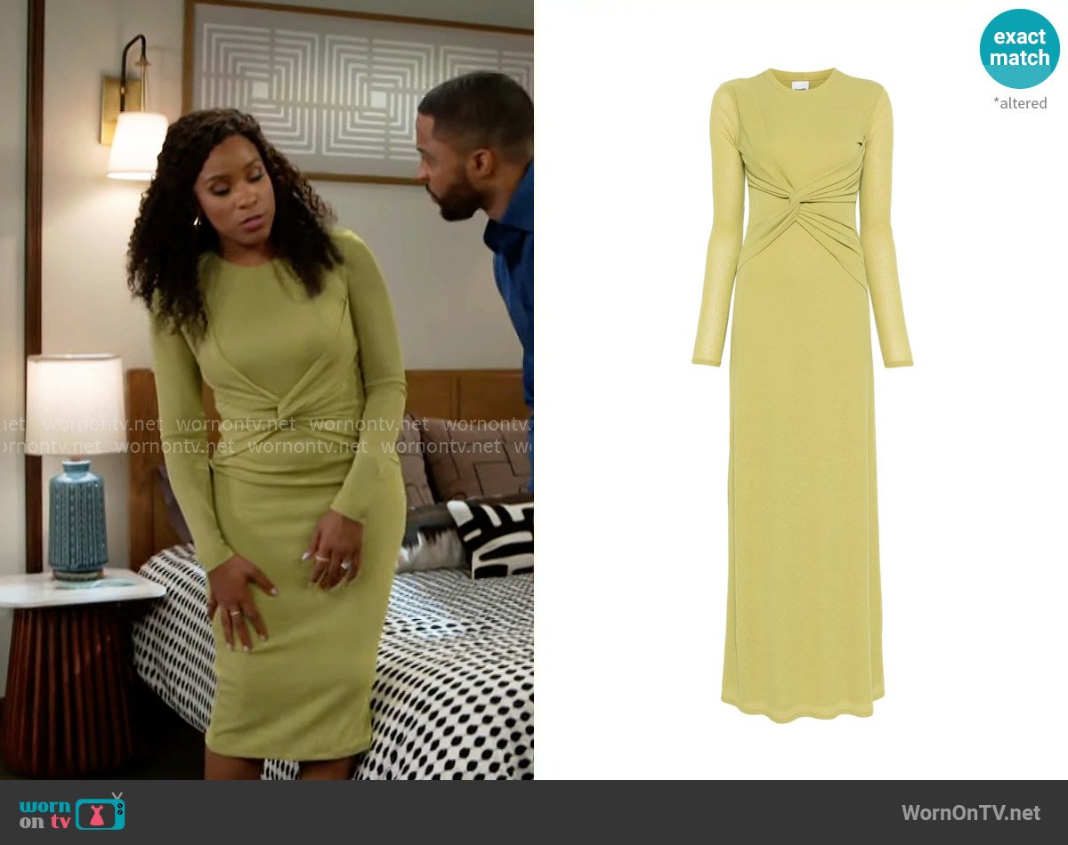 Nanushka Twist-detail maxi dress worn by Naomi Hamilton Hawthorne (Arielle Prepetit) on Beyond the Gates