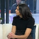 Natalie’s black puff sleeve top and brown pleated skirt on Today