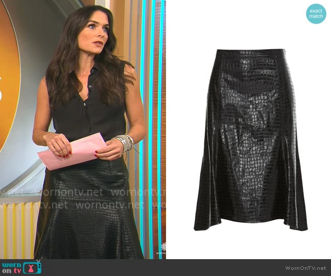 Natori Faux Leather Trumpet Skirt worn by Lilia Luciano on CBS Mornings