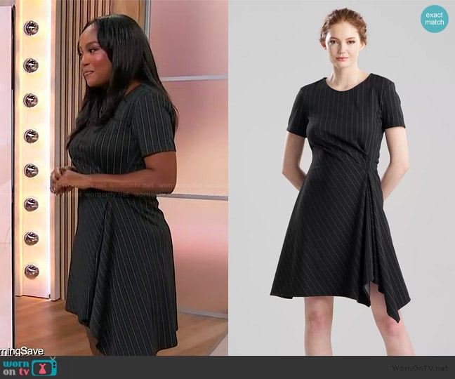 Makho’s black asymmetric pinstripe dress on Sherri Makho’s black asymmetric pinstripe dress on Sherri