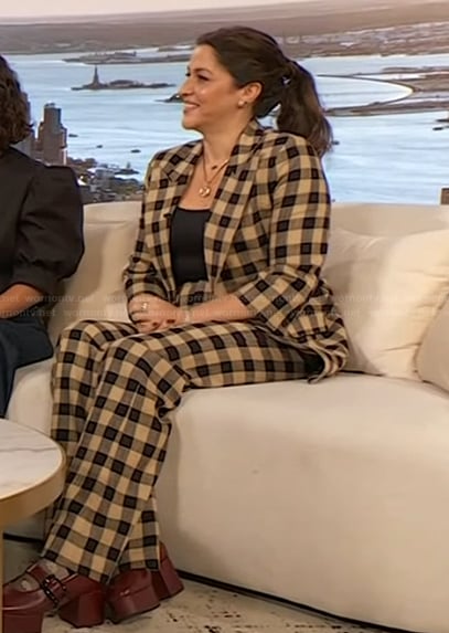 Nava Kavelin’s check print blazer and pants on The Drew Barrymore Show