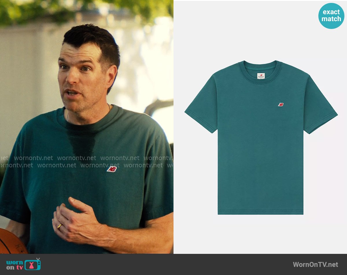 New Balance Core T-Shirt in Spruce Heather worn by Sasha Roklov (Timothy Simons) on Nobody Wants This