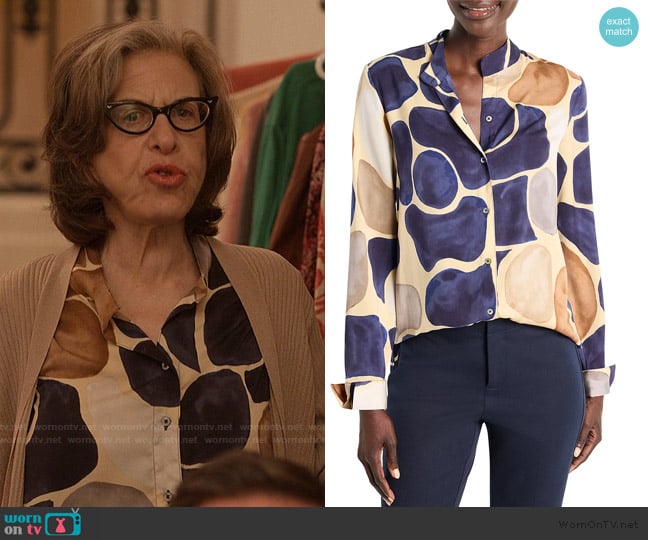 Nic + Zoe Pebble Print Button Front Top worn by Uma Heller (Jackie Hoffman) on Only Murders in the Building