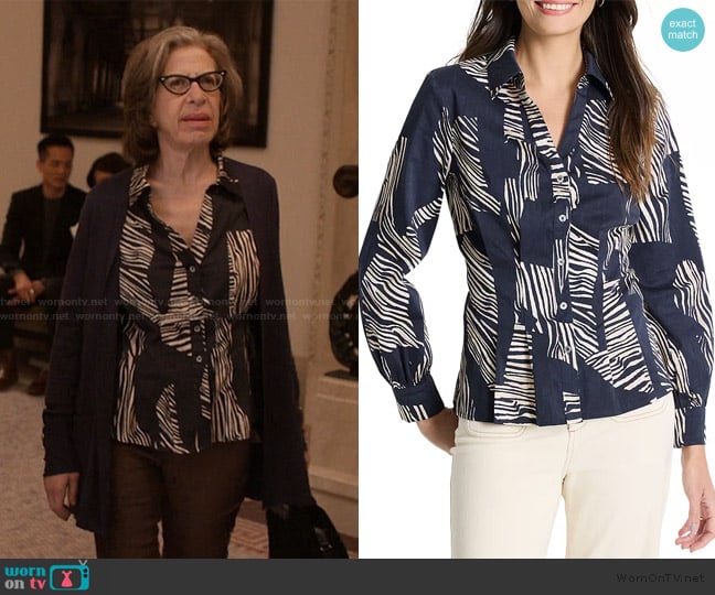 Nic + Zoe Zebra Stripe Shirt worn by Uma Heller (Jackie Hoffman) on Only Murders in the Building