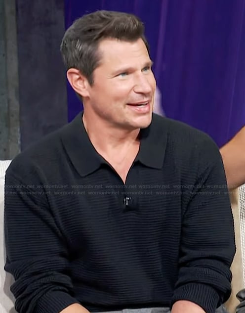 Nick Lachey’s black v-neck sweater on Access Hollywood
