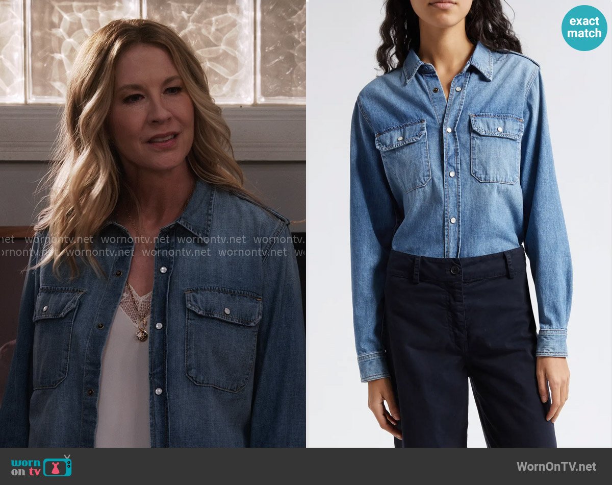 Nili Lotan Nais Denim Shirt worn by Eve Drake (Jenna Elfman) on Shifting Gears
