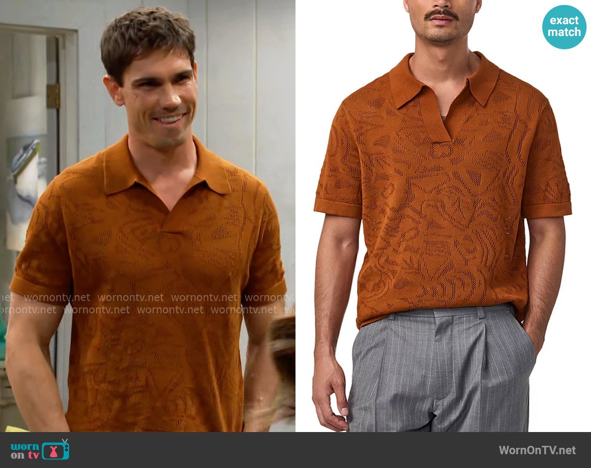 NN07 Ryan Flower Polo in Caramel worn by Dr. John Finnegan (Tanner Novlan) on The Bold and the Beautiful