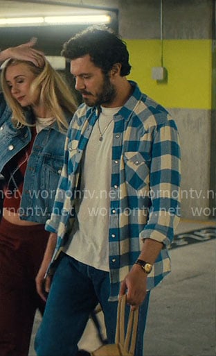 Noah's blue and white check shirt on Nobody Wants This