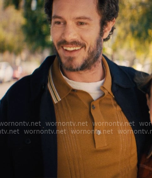 Noah's mustard polo sweater with striped collar on Nobody Wants This