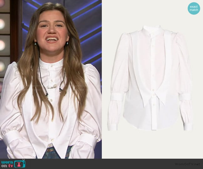 Noir Kei Ninomiya Parachute-Sleeve Poplin Blouse worn by Kelly Clarkson on The Kelly Clarkson Show