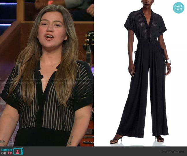 Norma Kamali Geralyn Short Sleeve Jumpsuit worn by Kelly Clarkson on The Kelly Clarkson Show