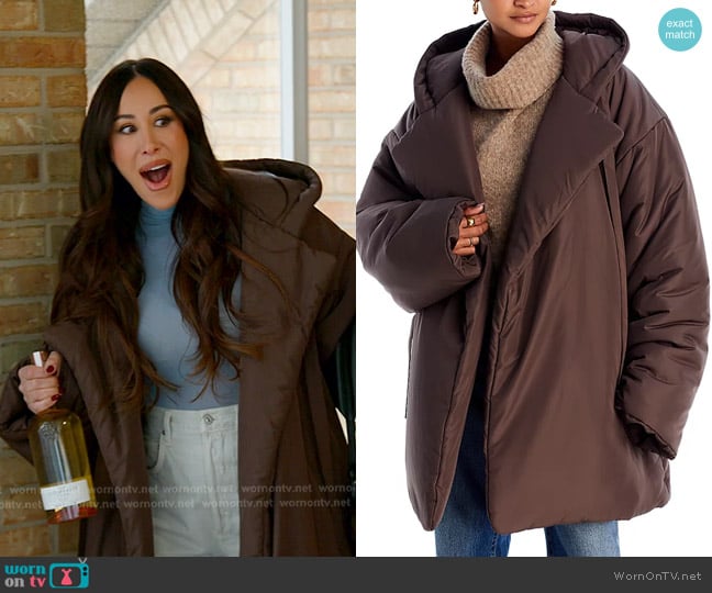 Norma Kamali Oversized Hooded Sleeping Bag Car Coat worn by Angie Katsanevas on The Real Housewives of Salt Lake City