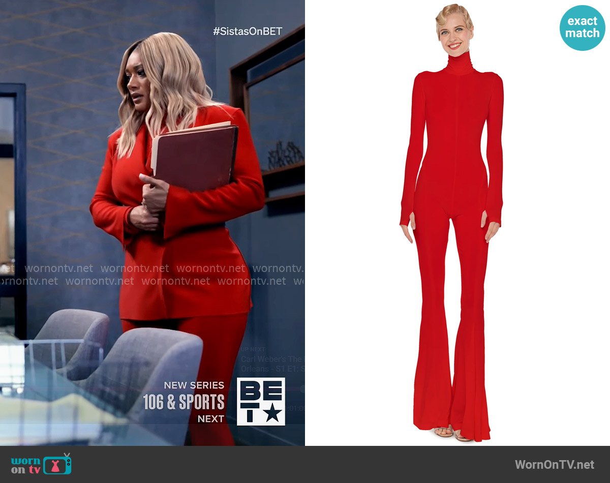 Fatima’s red jumpsuit on Tyler Perrys Sistas