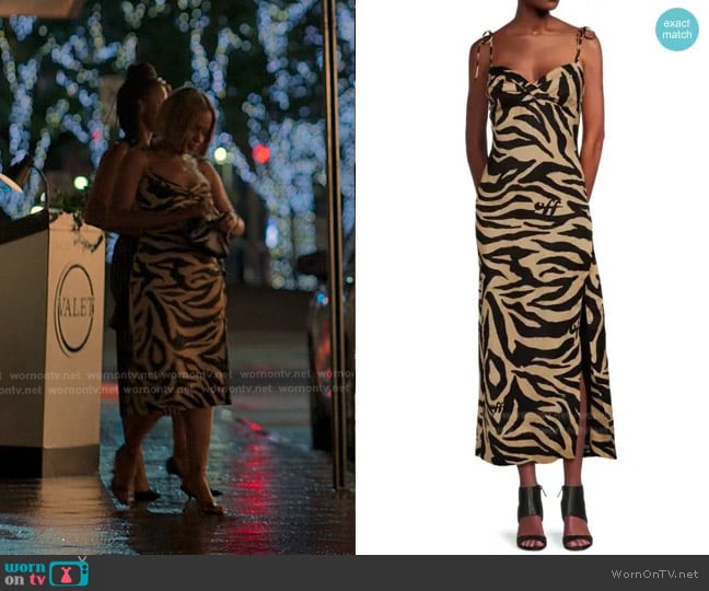 Off-White Zebra Print Side-slit Dress worn by Sally Braswell (Nefetari Spencer) on Reasonable Doubt