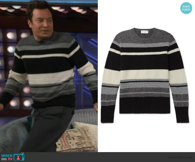 Officine Generale Marco Striped Alpaca-Blend Sweater worn by Jimmy Fallon on The Kelly Clarkson Show