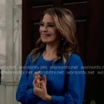 Olivia’s blue dress with pleated neckline on General Hospital