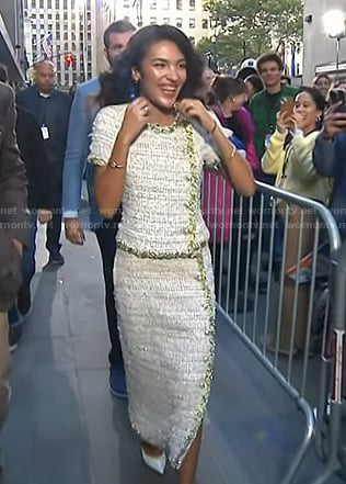 Olivia Dean’s tweed short sleeve top and skirt on Today