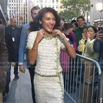 Olivia Dean’s tweed short sleeve top and skirt on Today