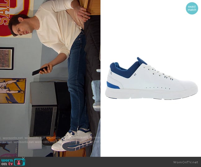 On The Roger Advantage Sneakers in White/Cobalt worn by Tate Black (Leo Howard) on Days of our Lives