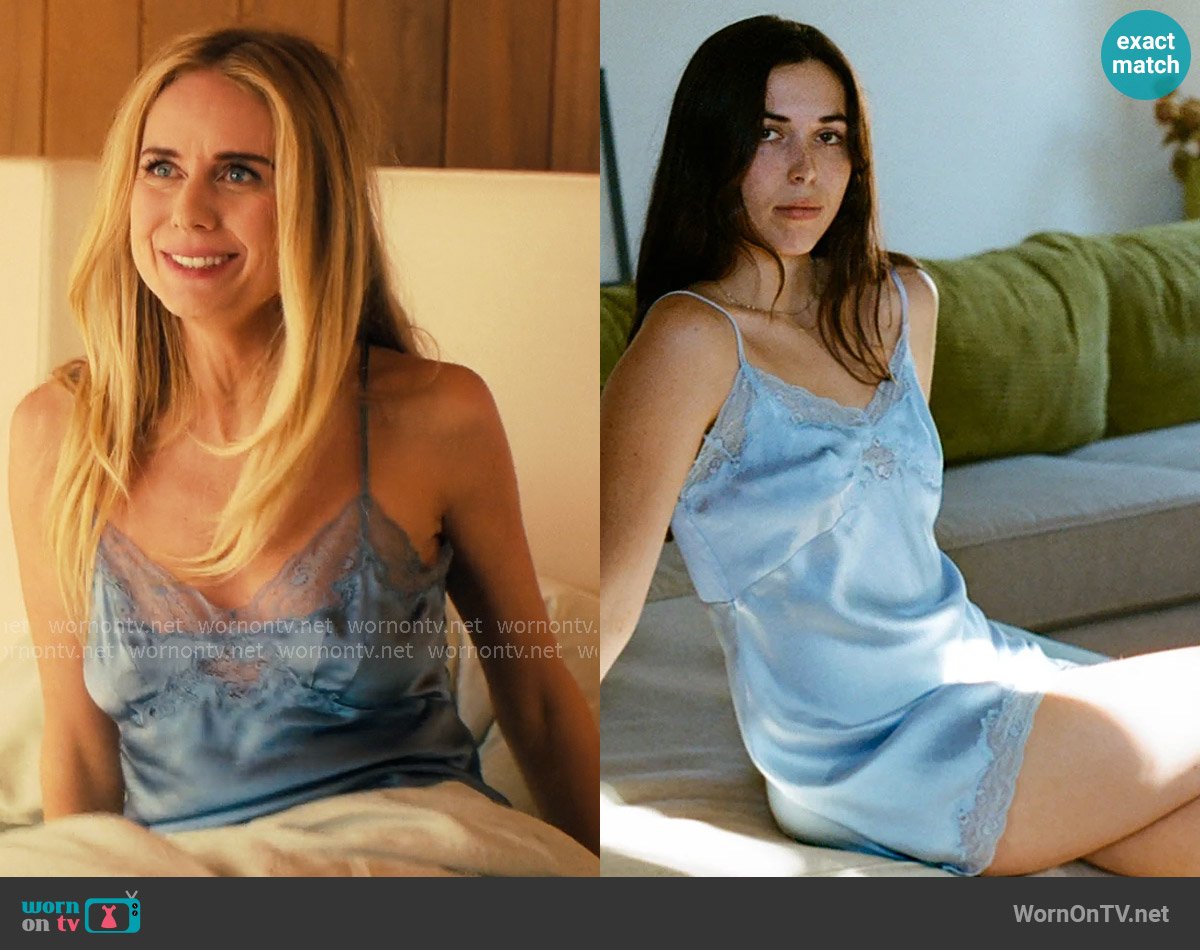 Only Hearts Silk Charmeuse Mini Slip in Sky Silk worn by Morgan (Justine Lupe) on Nobody Wants This