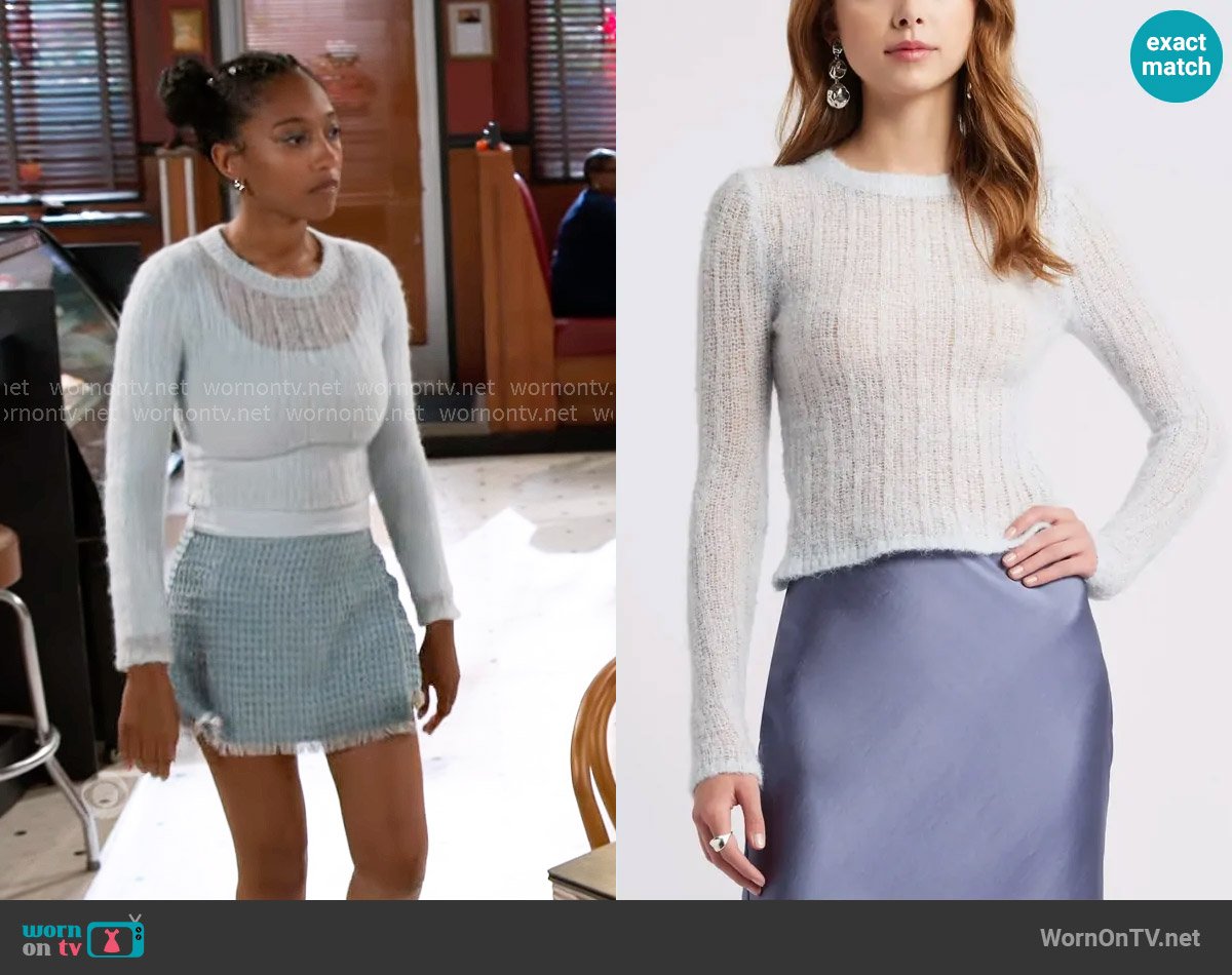 Open Edit Fitted Sweater in Blue Air worn by Samantha Richardson (Najah Jackson) on Beyond the Gates