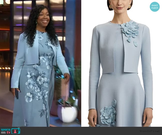 Oscar de la Renta Fitted Jacket with Peony Embellishment worn by Shonda Rhimes on The Kelly Clarkson Show