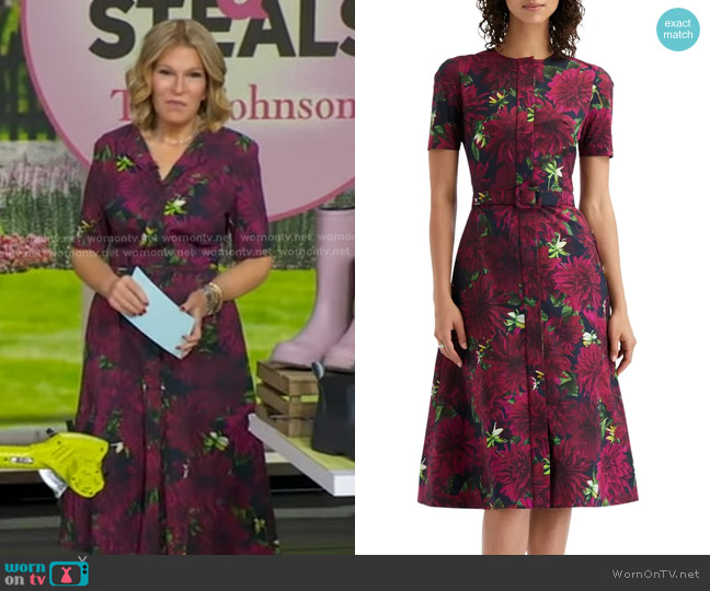 Oscar de la Renta Floral Print Midi Dress worn by Tory Johnson on Good Morning America