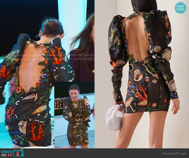 Oscar de la Renta Pietra Dura Fil Coupé Mini Dress worn by Bronwyn Newport on The Real Housewives of Salt Lake City